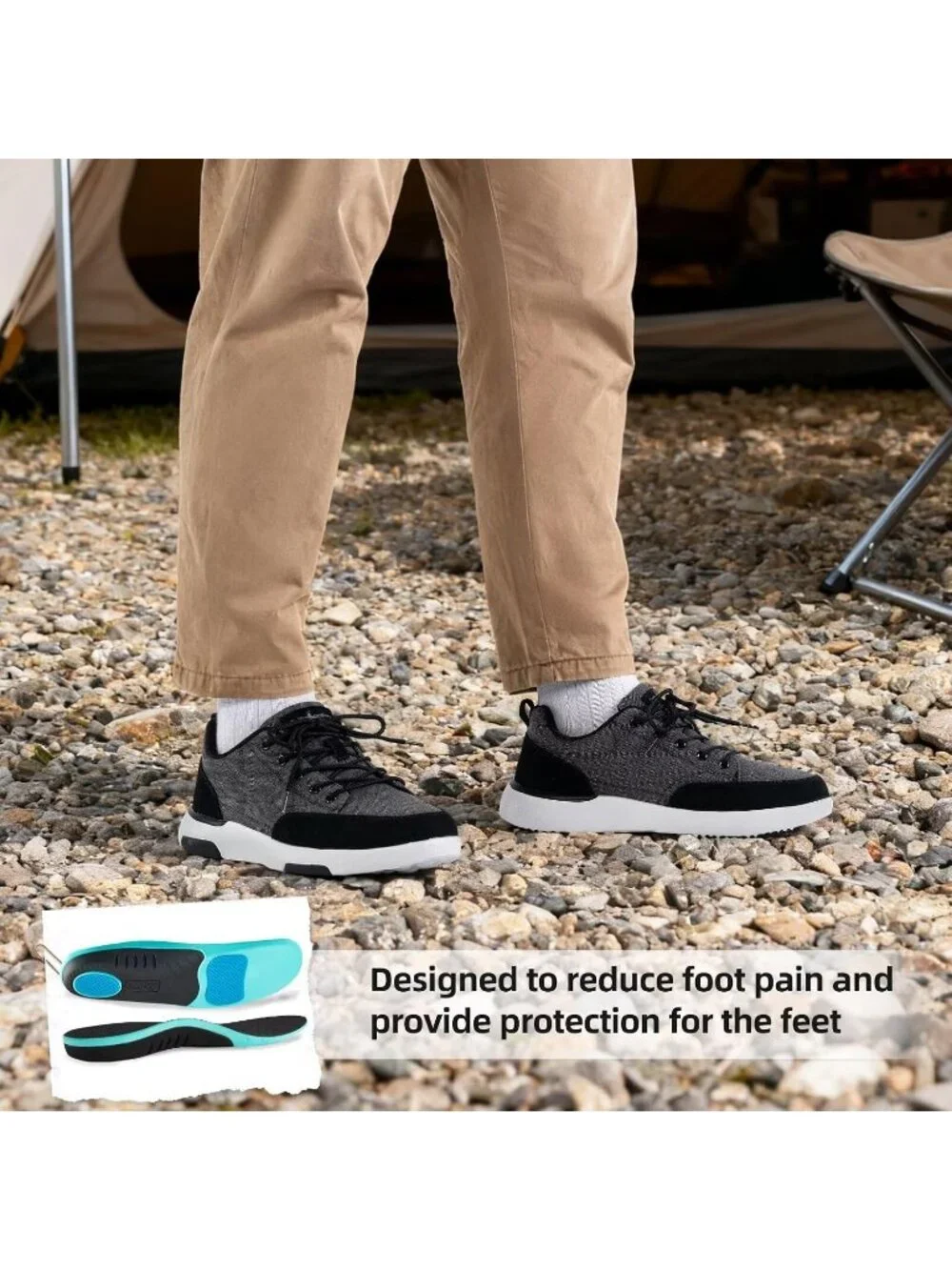 OrthoComfoot Men's Black Rubber Comfortable & Breathable Slip On Walking Sneaker